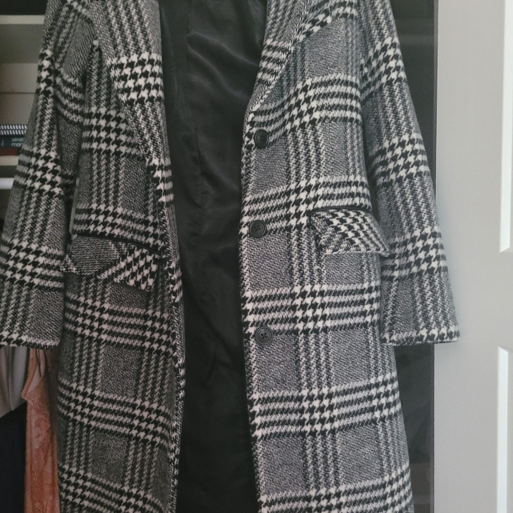 BCBGeneration Black and White Plaid Trench Coat